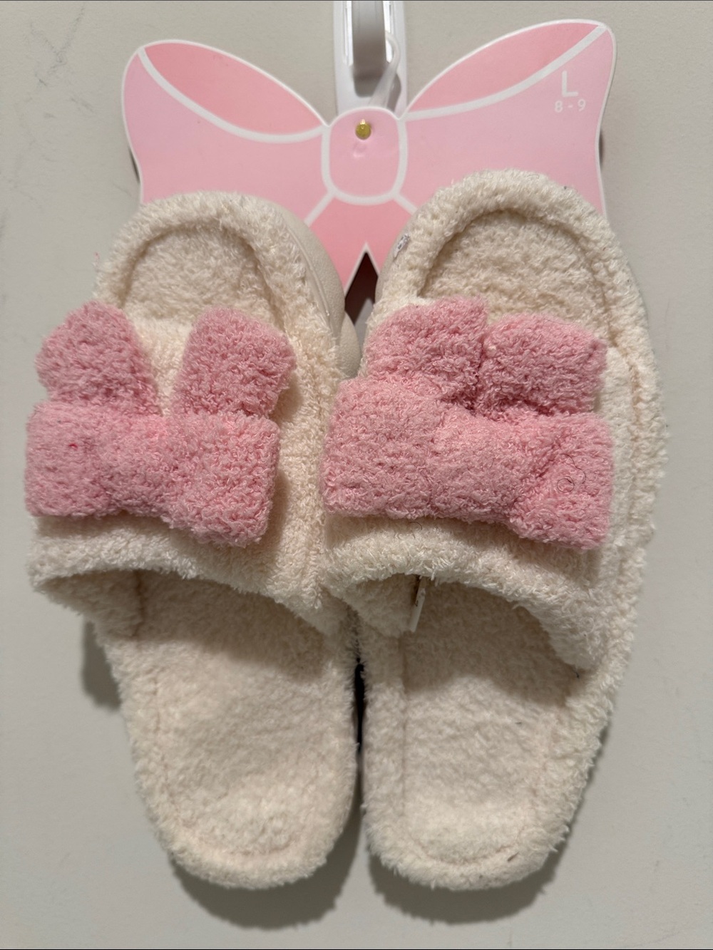 Plush Slide Slippers with Pink Bow - Women Accessories